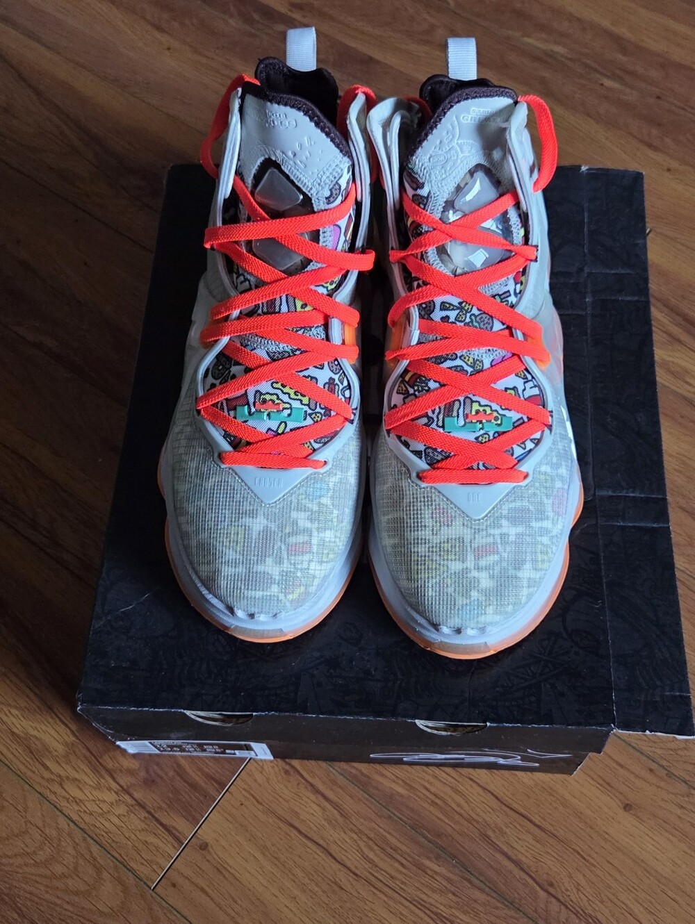 Lebron XIX - Nike Colorful Graphic High-Top Sneakers with Bright Orange Laces